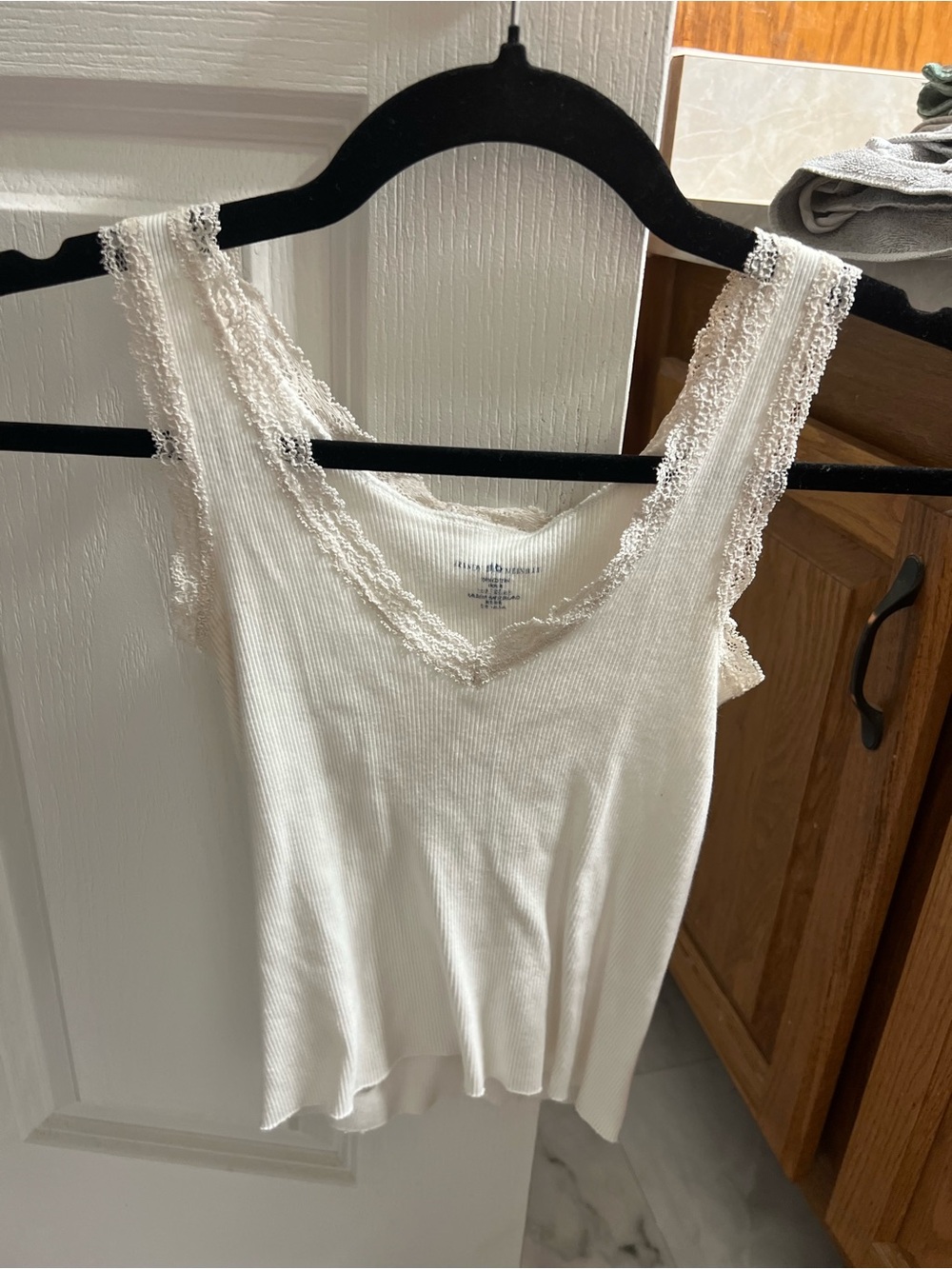 Brandy Melville White Ribbed Lace-Trim Tank